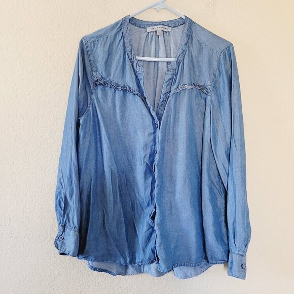 Alex & Parker Chambray Button Shirt Top Denim Size Xlarge Essential Tencel Blue - Picture 1 of 7